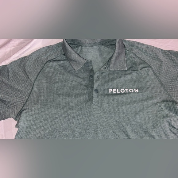 Lululemon Peloton Polo Shirt Mens Large Short Sleeve Green Logo Metal Vent Tech - Picture 3 of 5